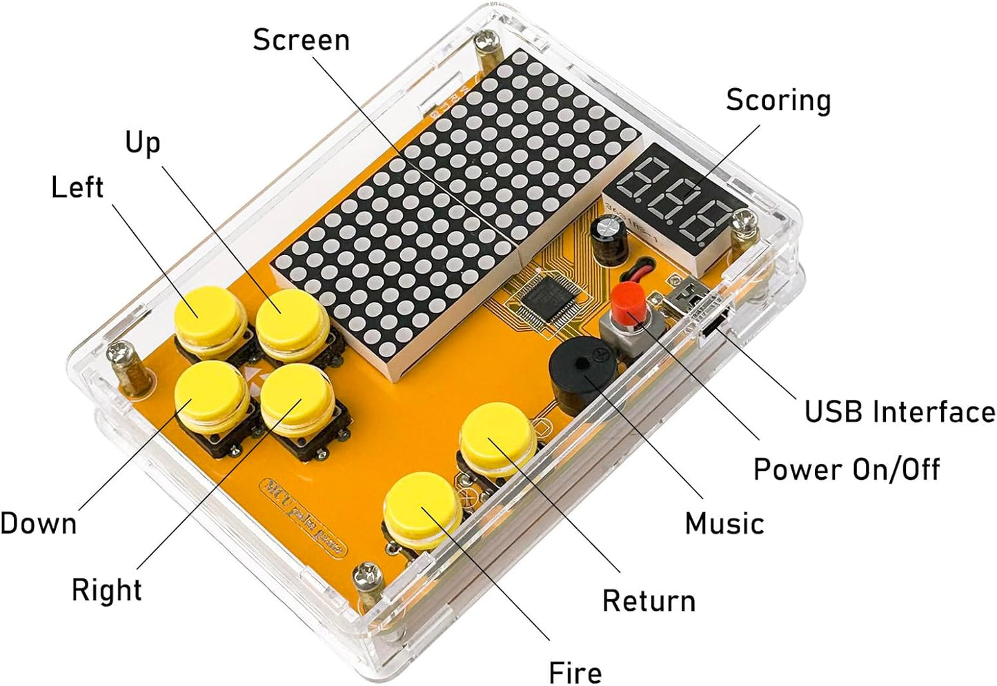 DIY Soldering Project Game Kit Retro Classic Electronic Soldering Kit with 5 Retro Classic Games and Acrylic Case